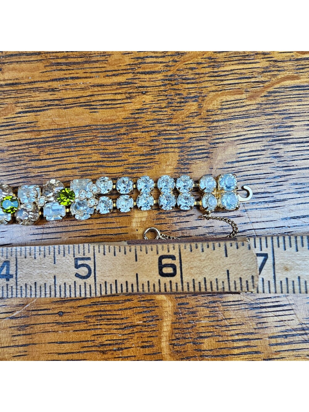 Vintage Eisenberg Ice Rhinestone Bracelet Green Smoky Crystal Signed 7" - Picture 10 of 15